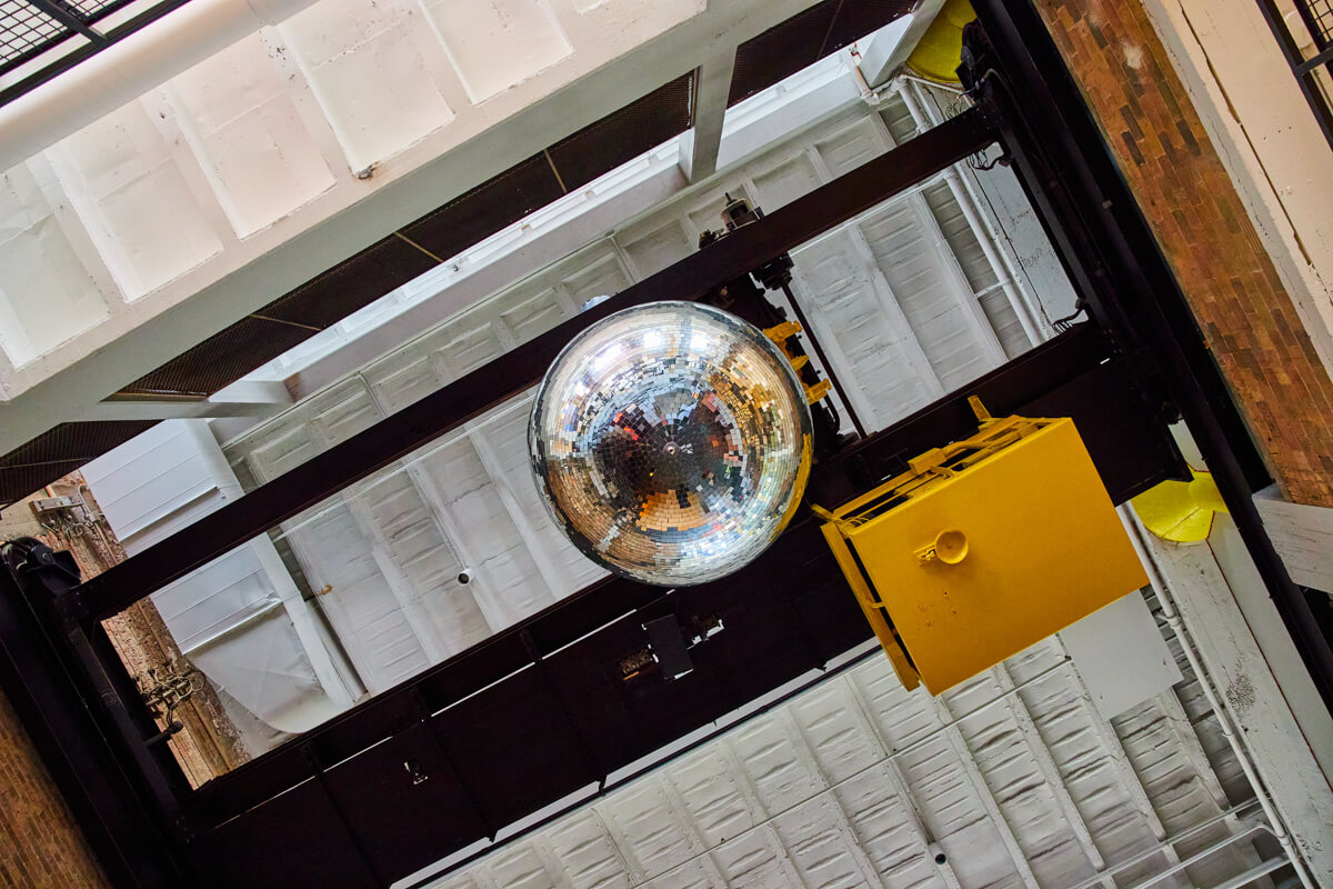 Ceiling with huge disco ball