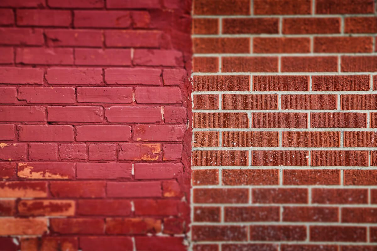 The divide of two different styles of brick in Allegan
