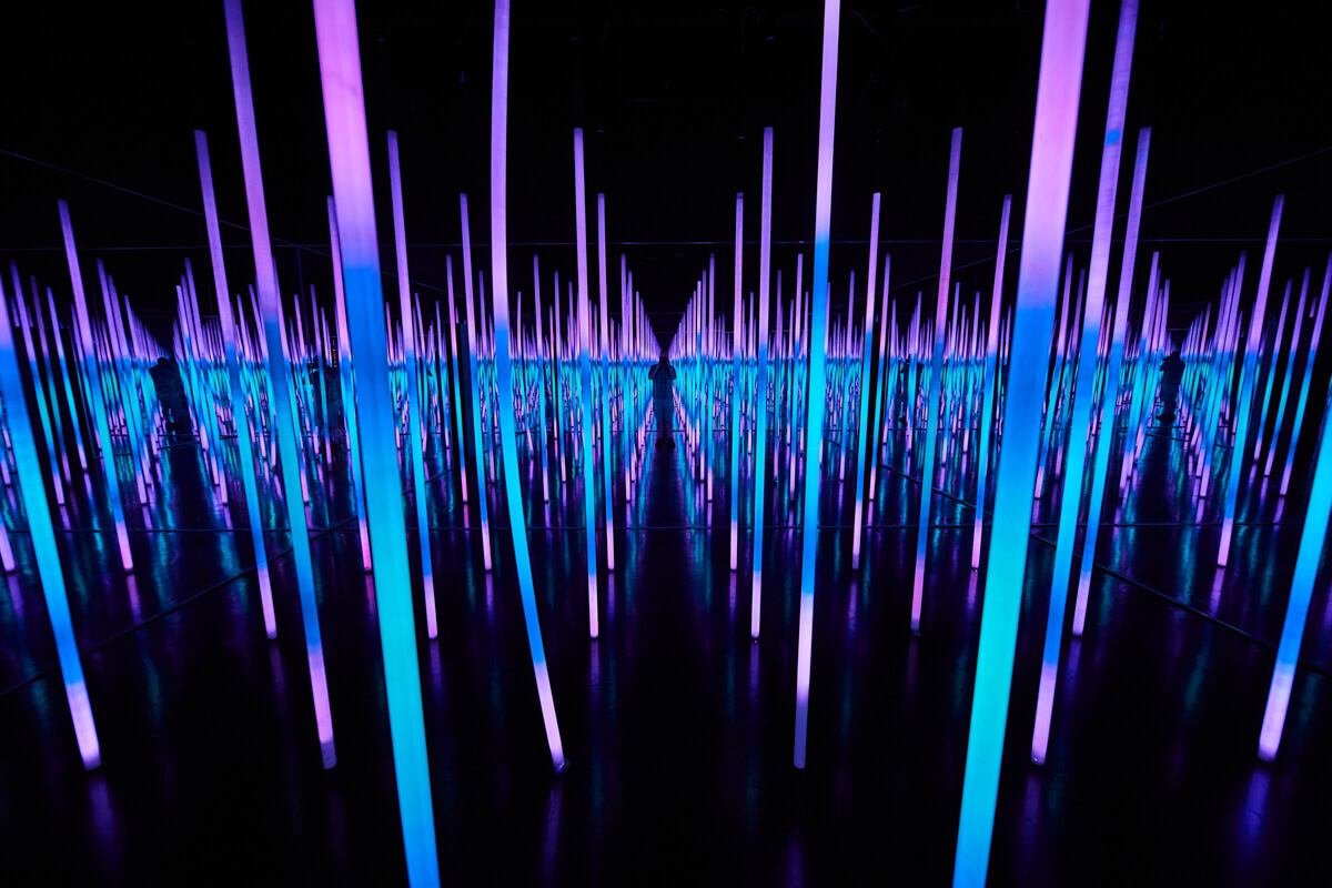 Self Portrait in the infinity mirror room with LED poles