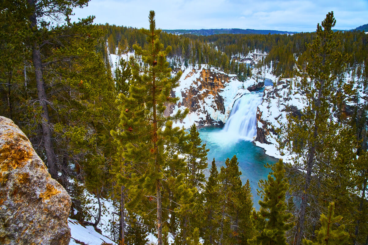 Stunning Lower Falls with snow