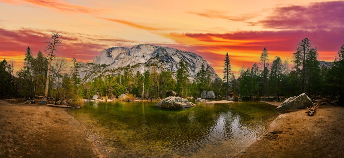 Sunset by Half Dome at Mirror Lake